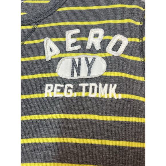 Aeropostale Men’s Long Sleeve Thermal Shirt Gray Yellow Stripe Size XL - Picture 2 of 5